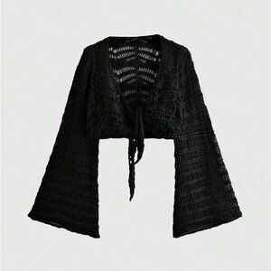 Black Knit Sweater with Flared sleeves